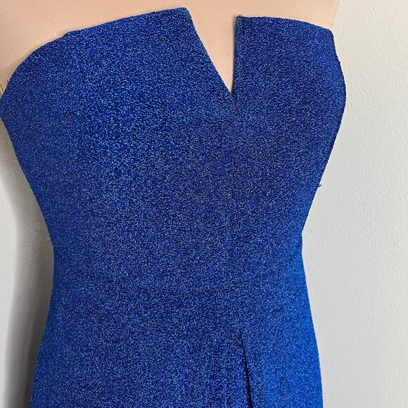 MadRag Jumpsuit Large Womens Blue Metallic Party Cocktail Going Out Strapless - Picture 4 of 9